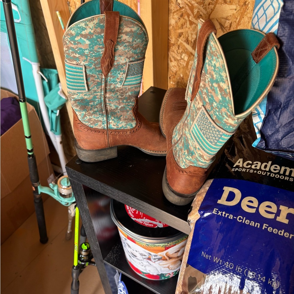 Ariat Brown and Green Western Boots with Striking Accents